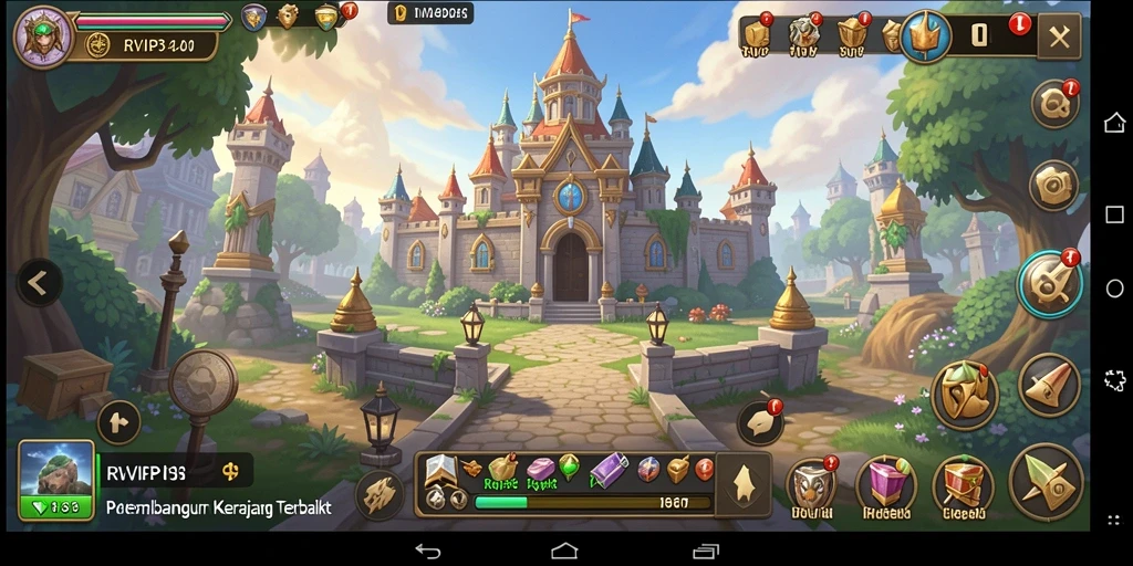 Screenshot gameplay RVIP3 yang menunjukkan strategi dan pembangunan kerajaan.